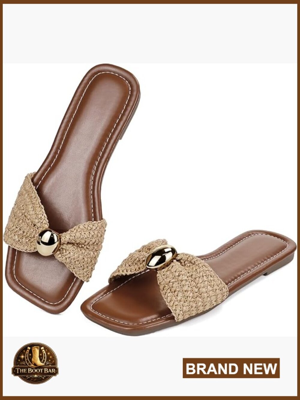 Woven Raffia Slide Sandals Square Open Toe Summer Casual Beach Shoes